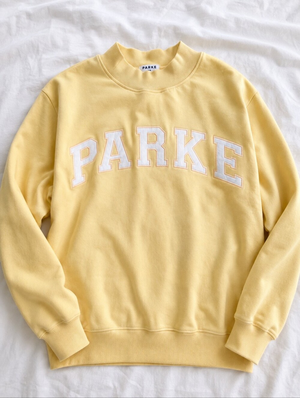 SOLD OUT Parke Varsity Mockneck Peel + White S/M 💛 Nwt